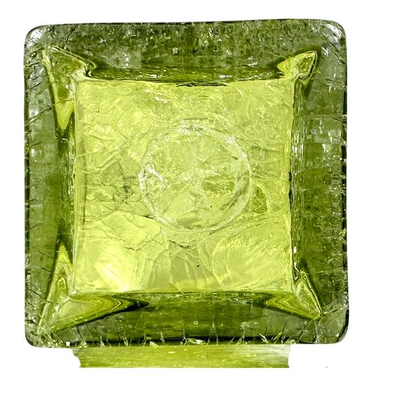 Art Glass MCM Pale Yellow Green Crackle Glass Rectangular 10" Vintage Vases-Pair - Picture 8 of 9